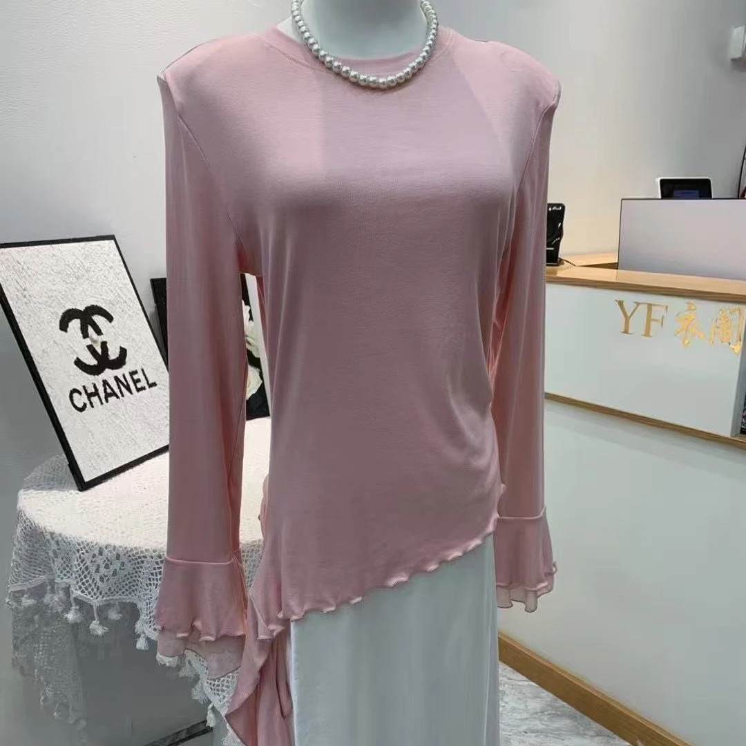 夏季薄款单边飘带打底衣