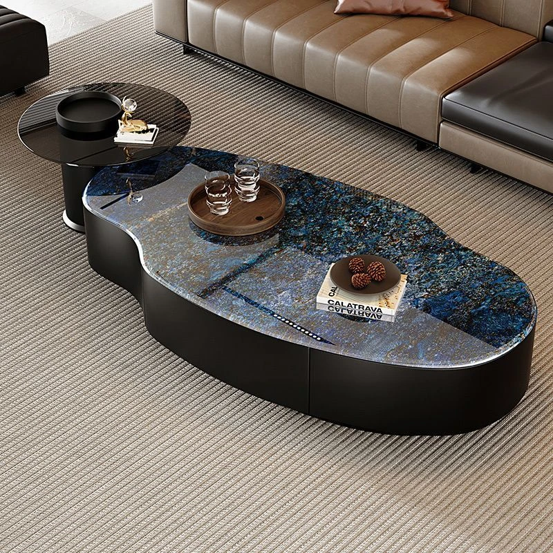 CA意式轻奢芒果现代岩板椭圆形茶几简约组合高级客厅家用新款小户