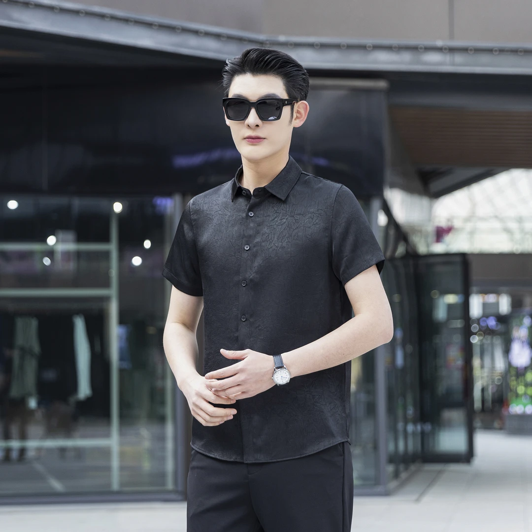 2025年新款桑蚕丝8802款商务休闲生活短袖衬衫翻领