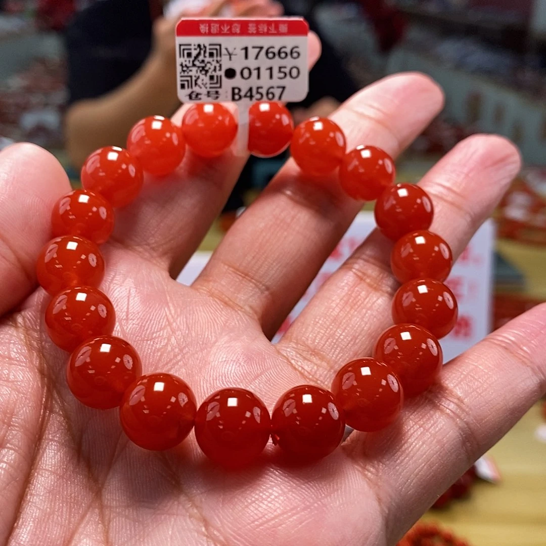 【小刘南红】保山南红（典藏）河湾冰红圆珠单圈11mm  多样性发一