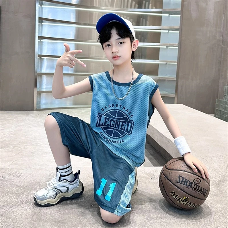 儿童夏季篮球服男童男款套装新款无袖背心童装洋气速干衣两件套