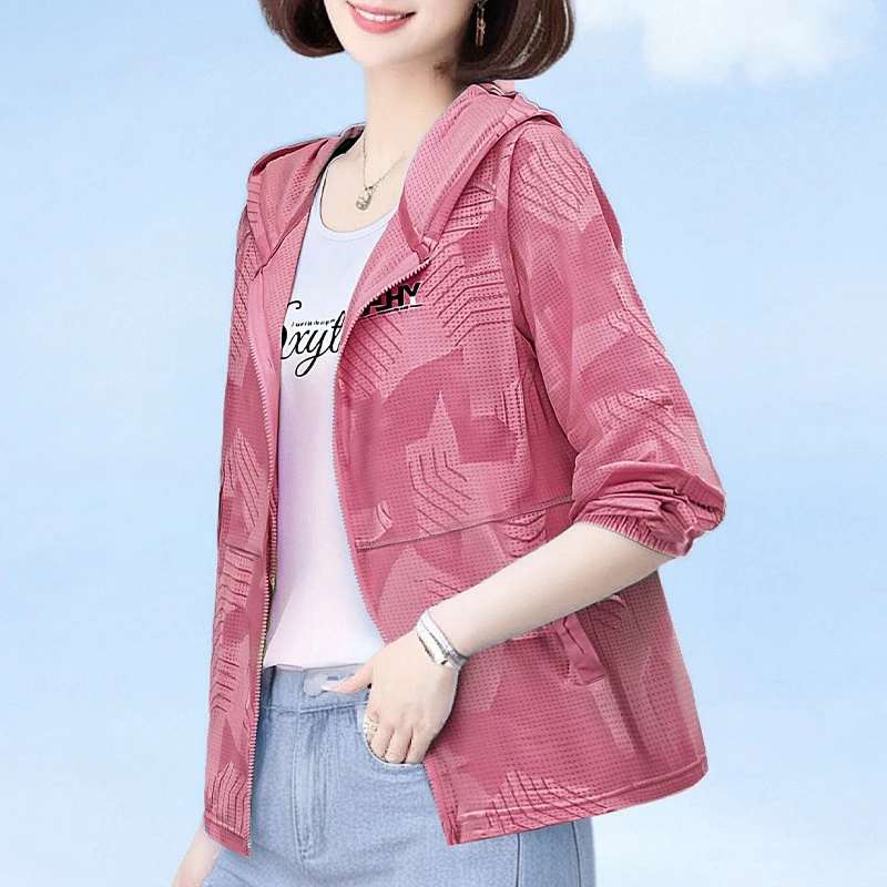 冰丝防晒衣女款2025新款夏季薄款女士防晒服大码上衣洋气连帽外套