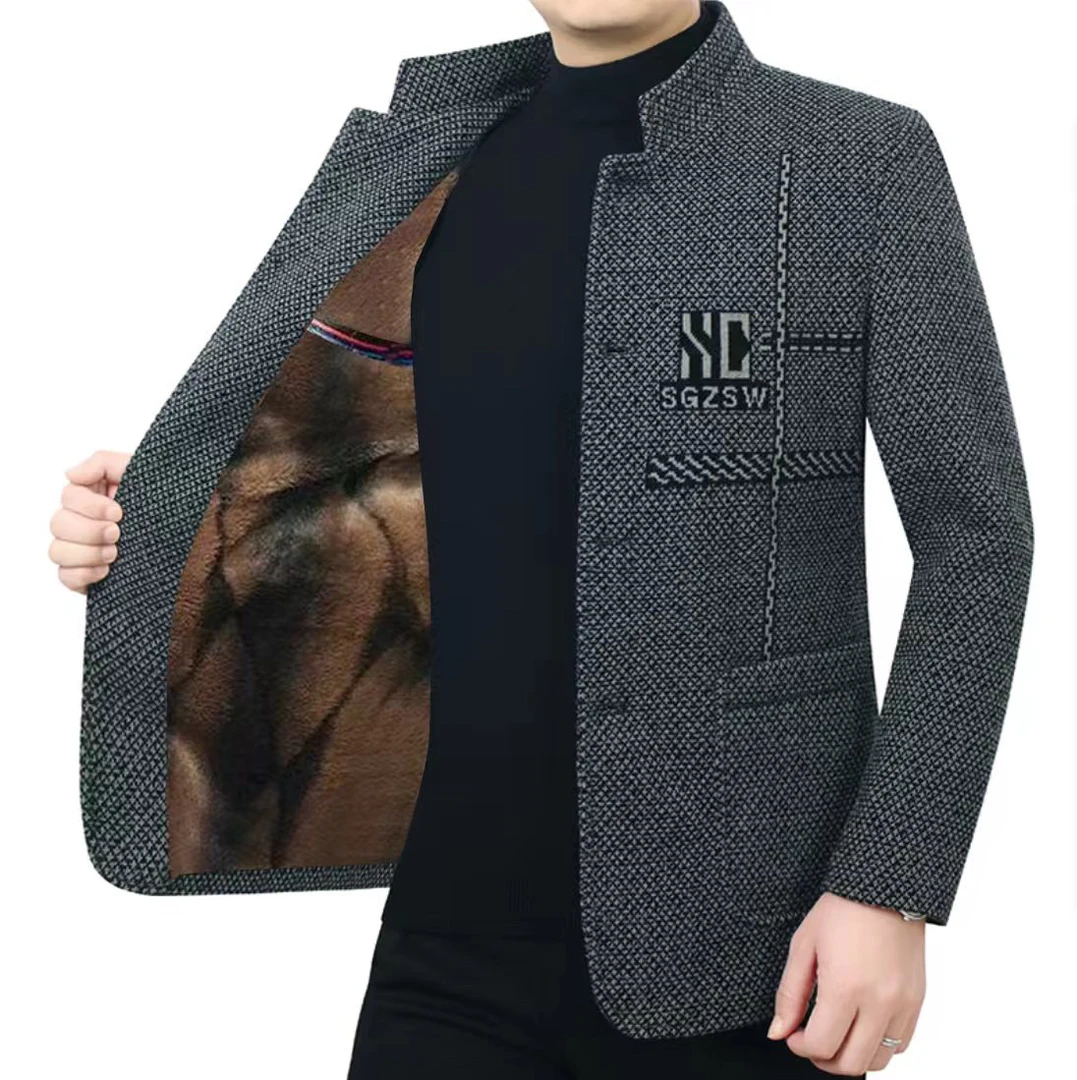 （2025秋冬季新款中年加绒加厚男士夹克外套休闲上衣爸爸装