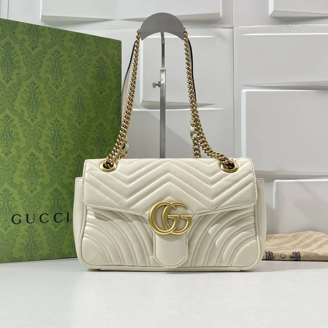 99新 GUCCI/古驰 古驰白金马蒙26链条包 AE165