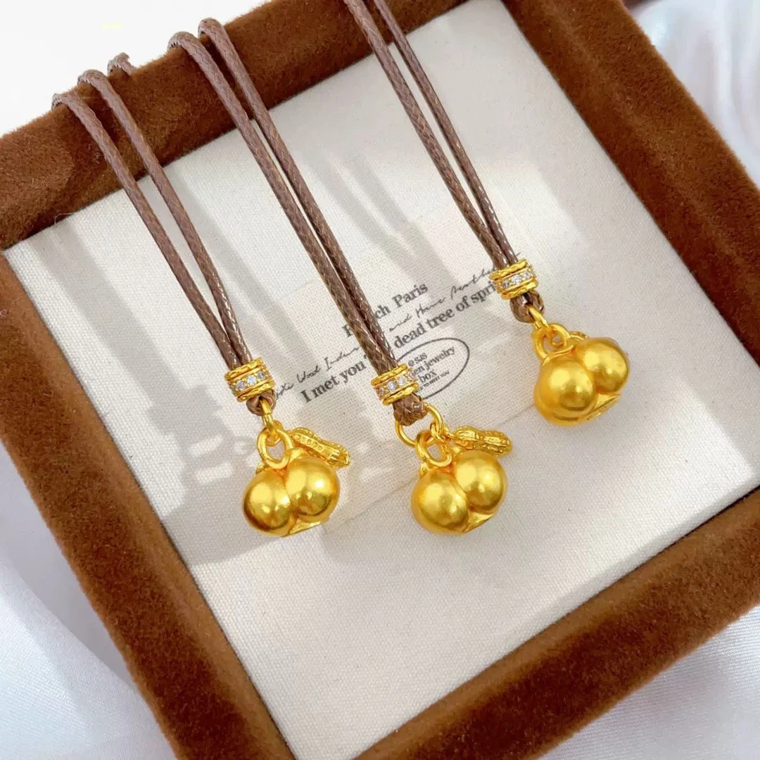 铜合金项链 好柿发生吊坠项链事事如意花生锁骨链气质毛衣链