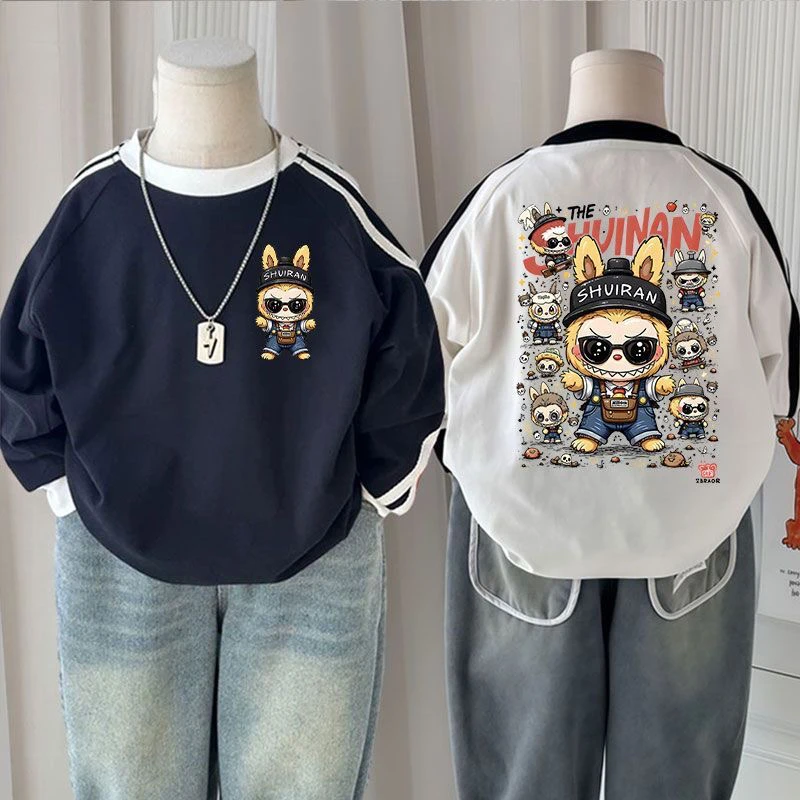 男童爆款卡通拉布布圆领长袖T恤秋季中大童插肩袖洋气百搭套头衫T