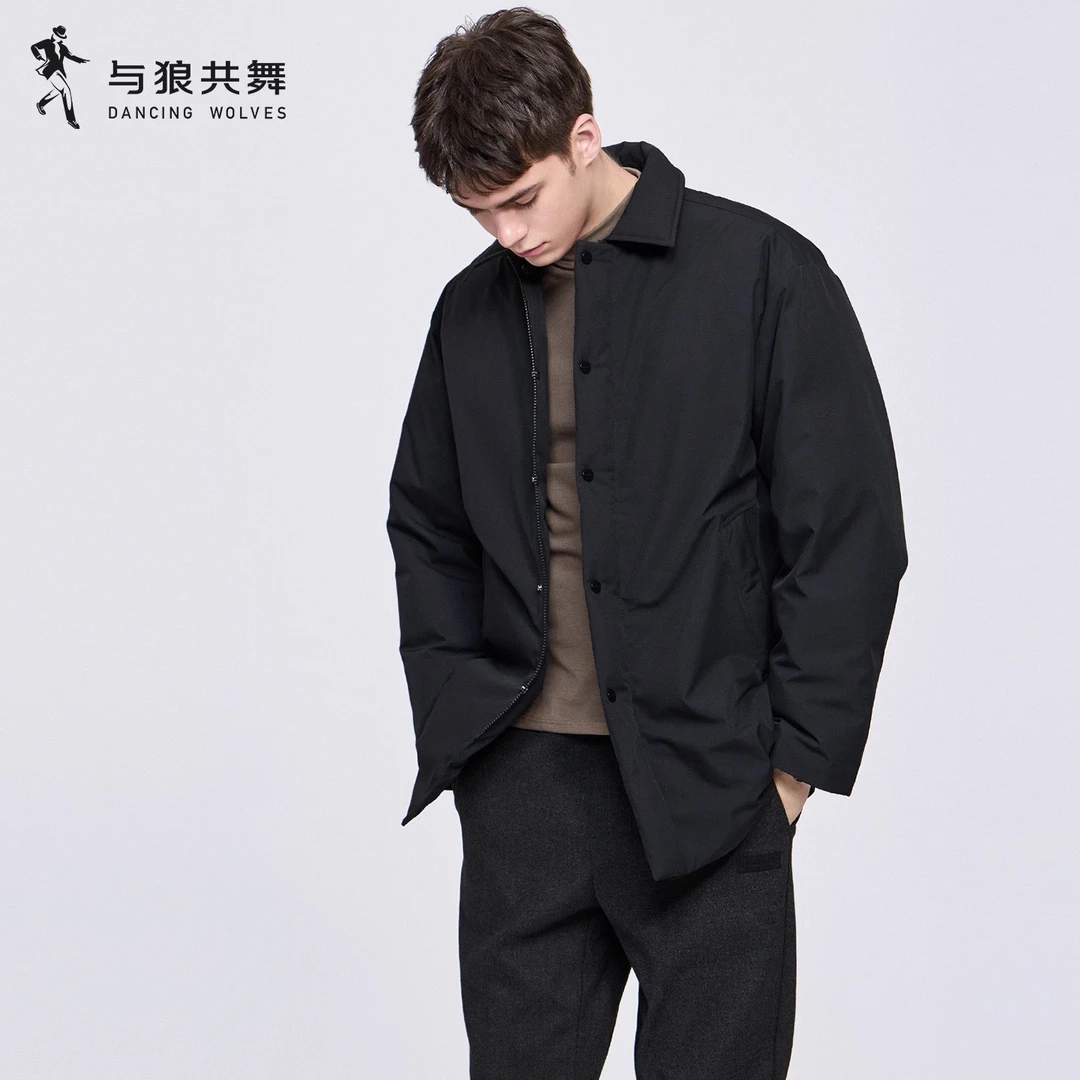 与狼共舞翻领中长款男士羽绒服2025冬季新款休闲商务防风保暖外套