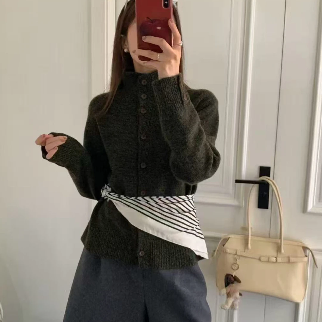 翻领毛衣开衫 罗文纽扣门襟针织外套休闲显瘦实穿4803