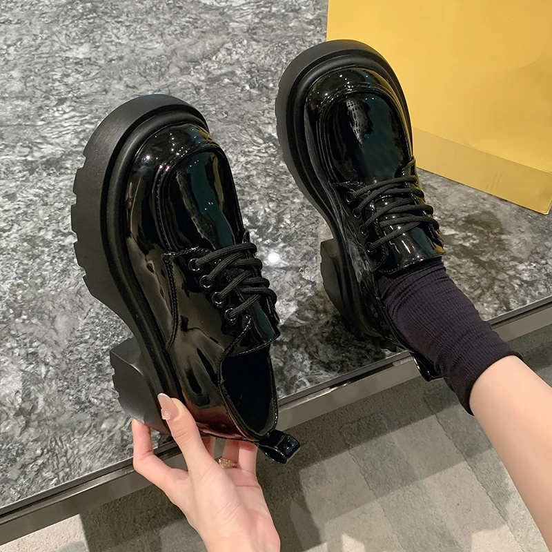 2025新款秋季女鞋厚底高跟英伦风黑色复古百搭乐福jk单鞋女款鞋