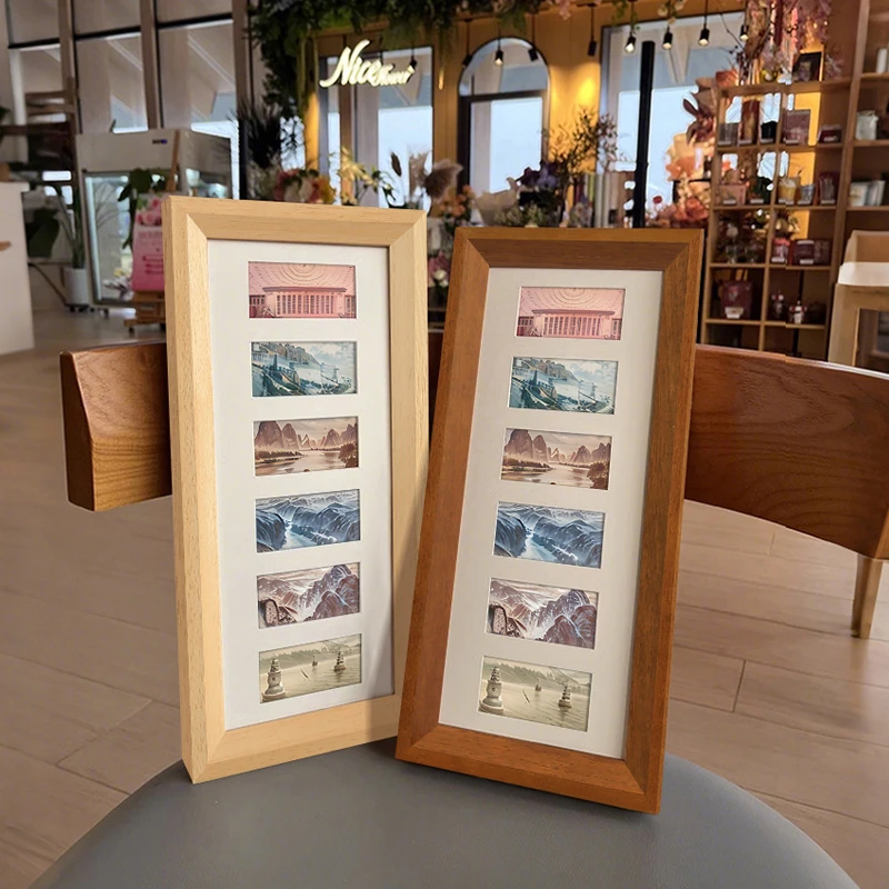 胡桃木六连相框摆台祖国大好河山六连框装裱diy收藏礼物实木框架