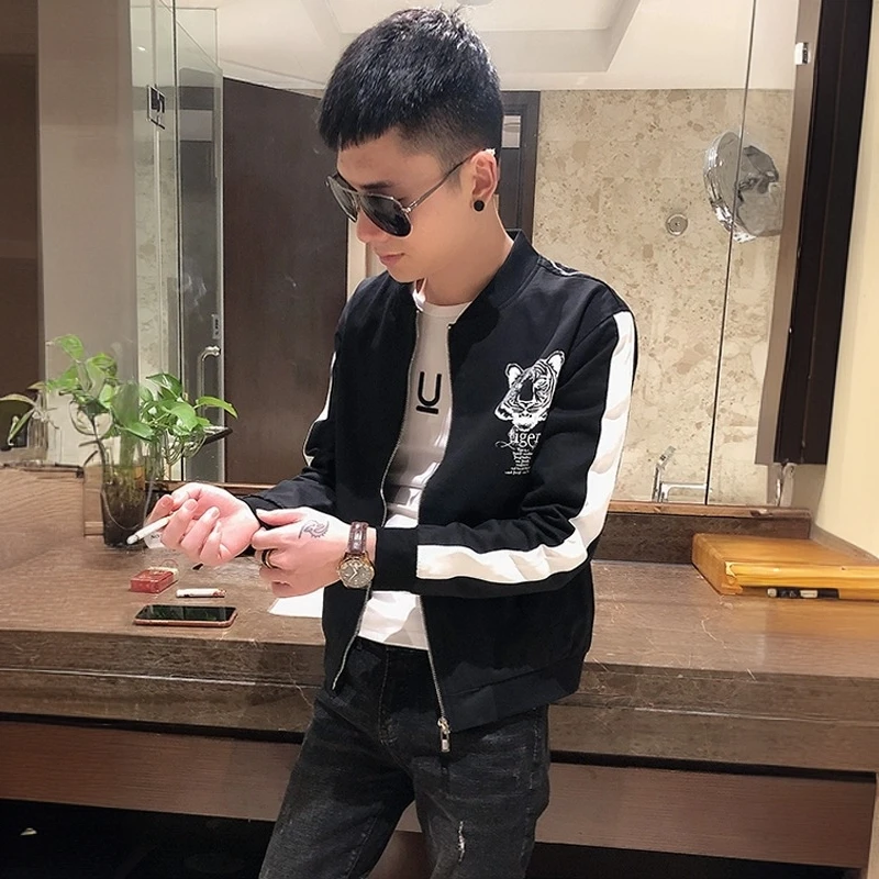 WICESANT乌茨森特新款时尚夹克外套棒球领修身帅气男士潮牌夹克衫