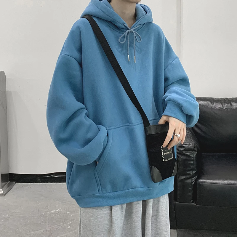 连帽外套韩版休闲运动秋季卫衣纯色潮学生长袖男情侣宽松港风套头
