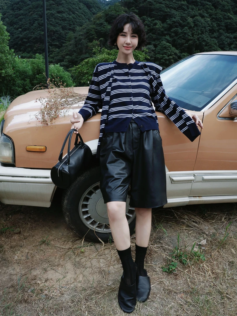 TT设计师【诗行】日系高级感条纹绵羊毛桑蚕丝针织披肩开衫TT190932