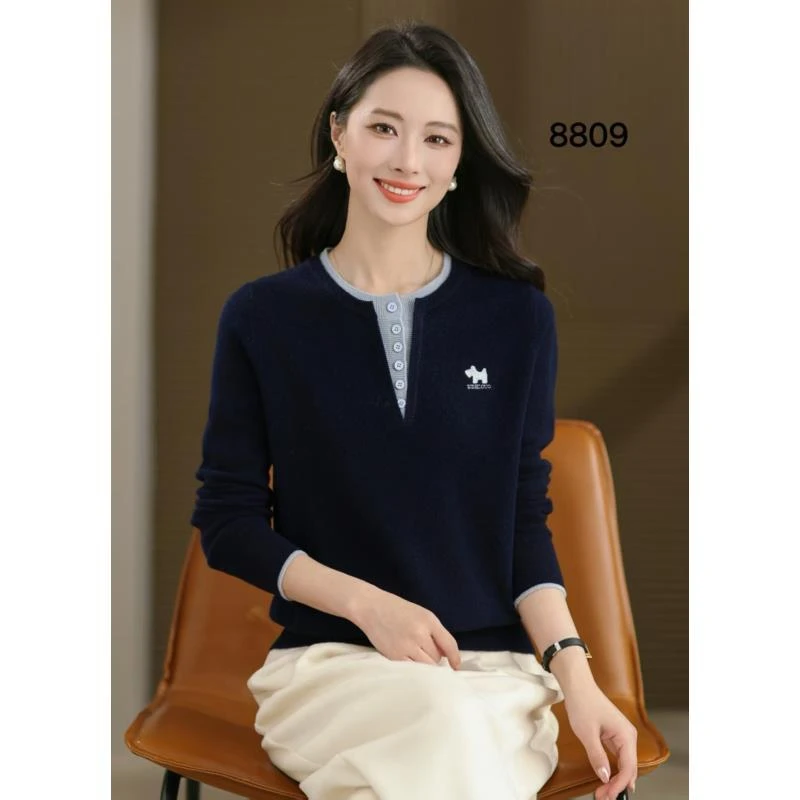 【丹妙丽】2025秋冬新款100%羊毛高档圆领时尚长袖宽松毛衣女款8809