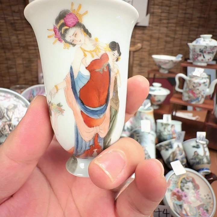 陶摆件景德镇手工手绘贵妃出浴