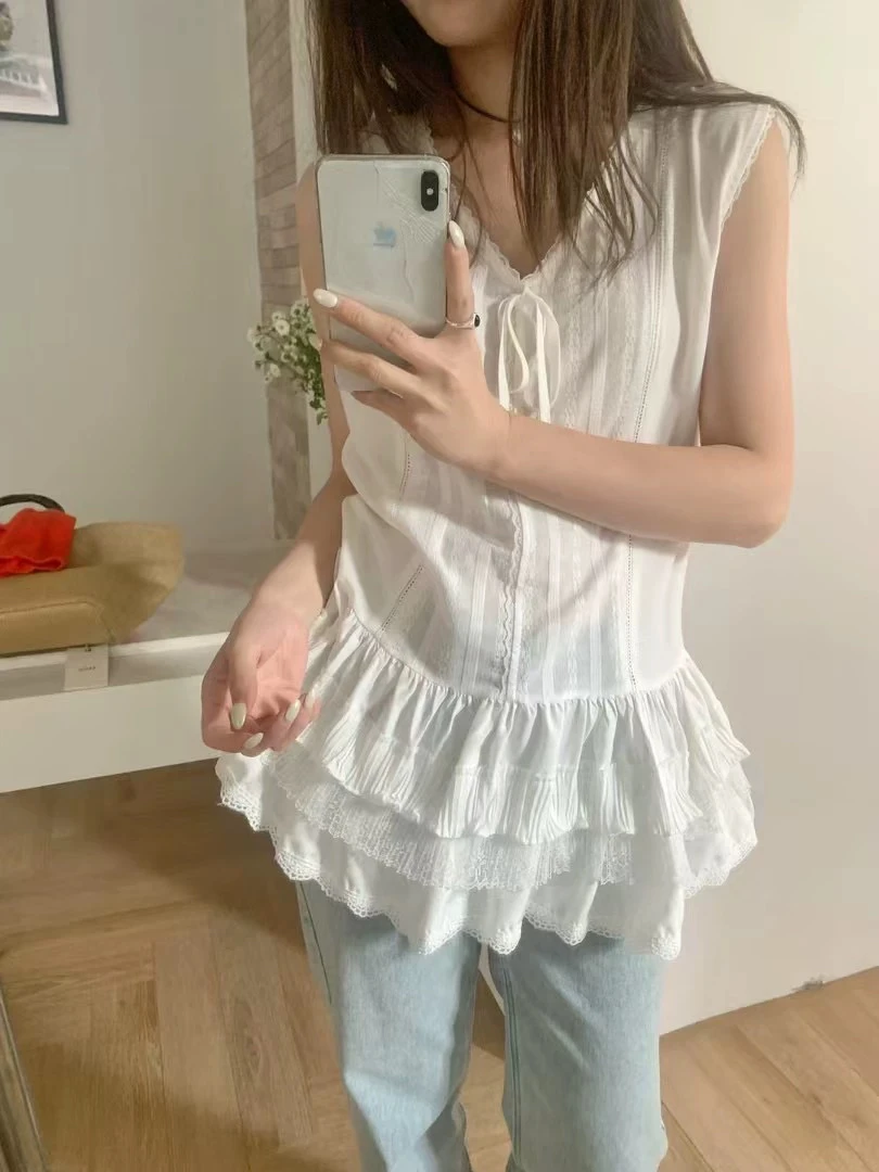 （月光织语）少女感甜美蕾丝蛋糕下摆无袖背心裙女夏季中长款叠穿