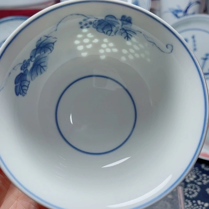 青花玲珑5寸饭碗葡萄
