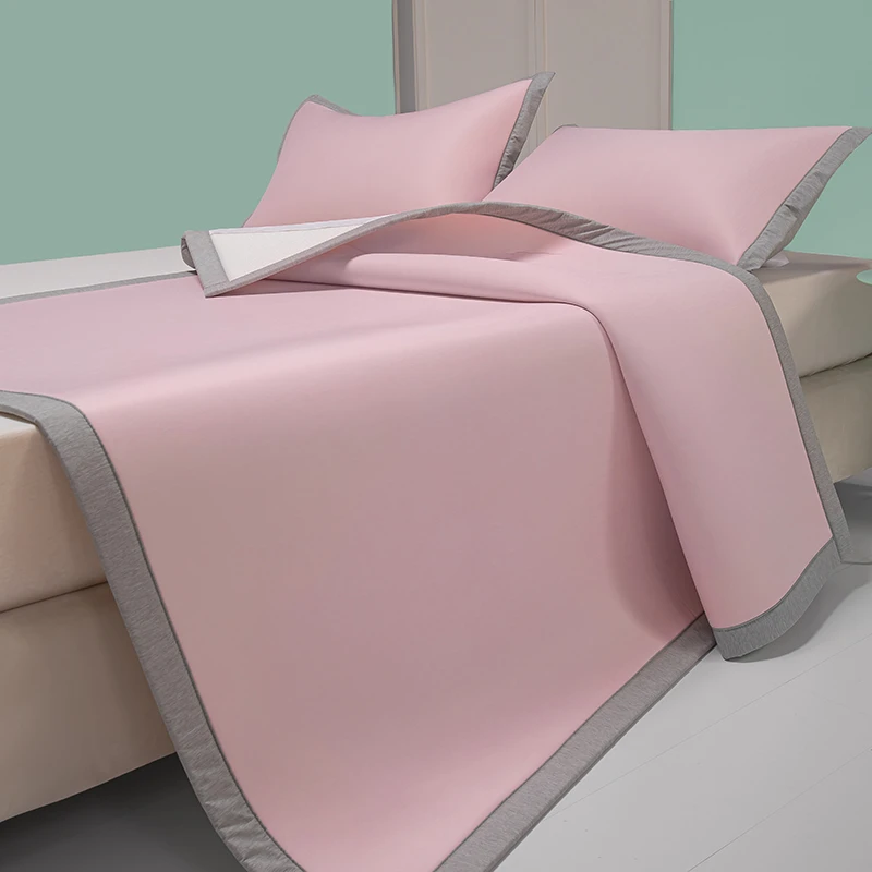 WWW夏季乳胶凉席三件套1.5/1.8床可水洗天然乳胶家用提花凉席素色