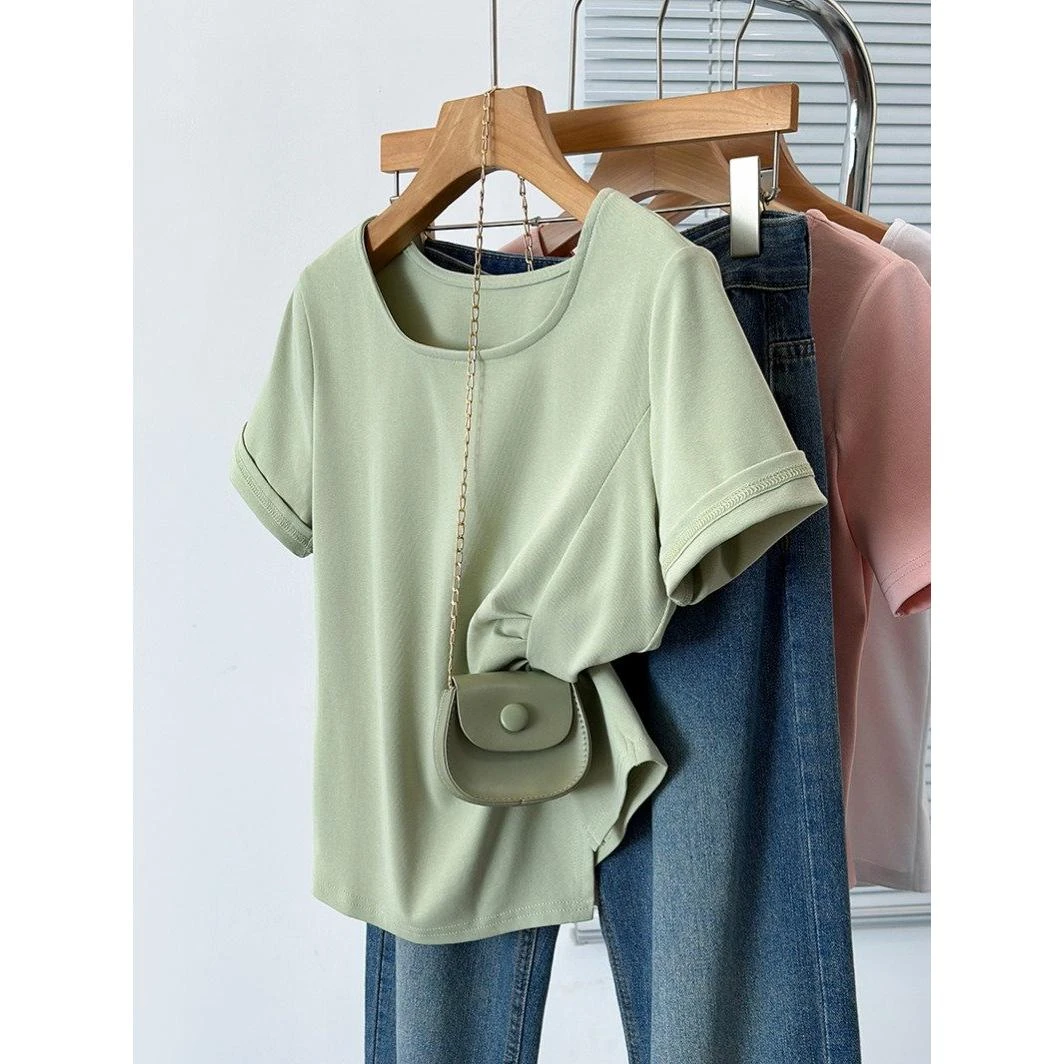 2025夏装新款胖mm时尚显瘦遮肉设计感不规则辣妹上衣T恤