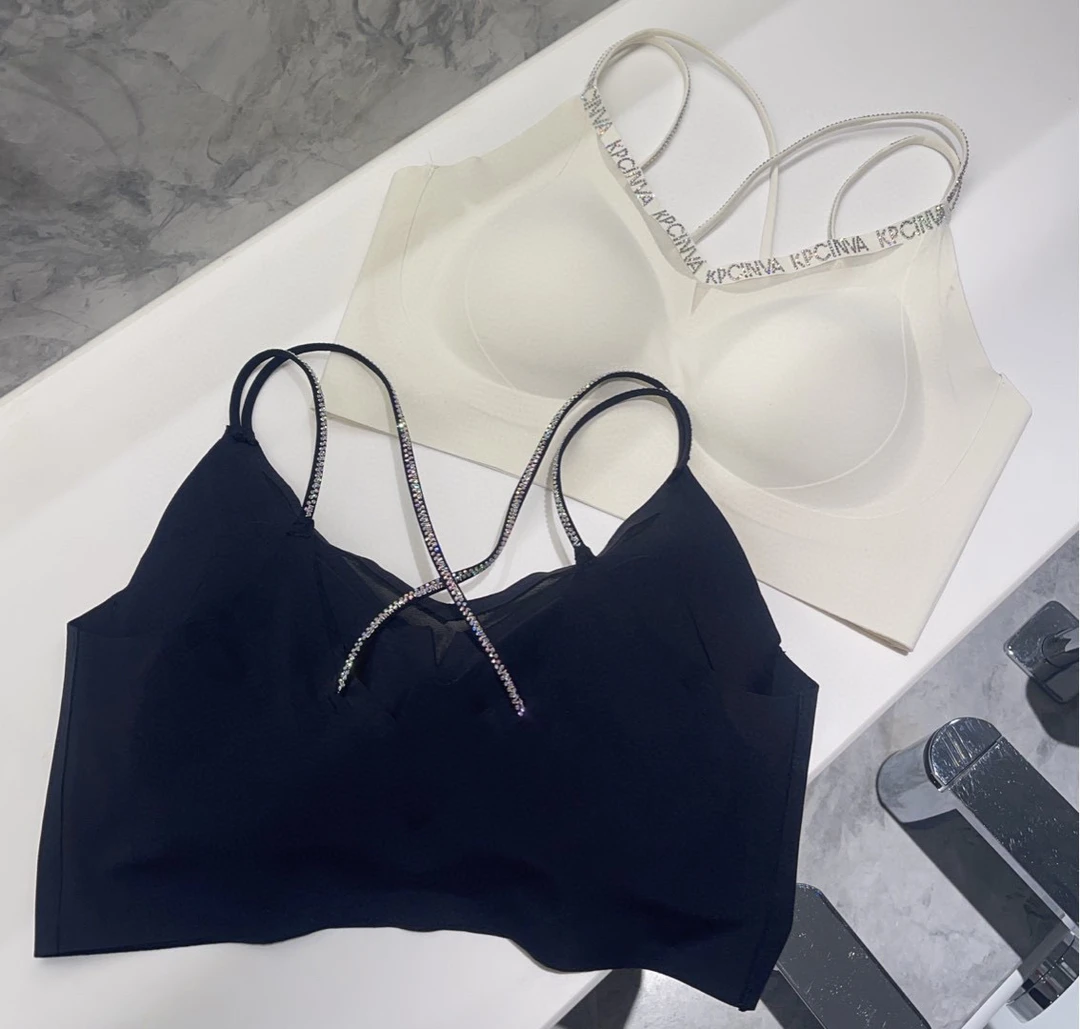 1006#亮钻欧货美背背心内衣聚拢乳胶固定一体杯垫