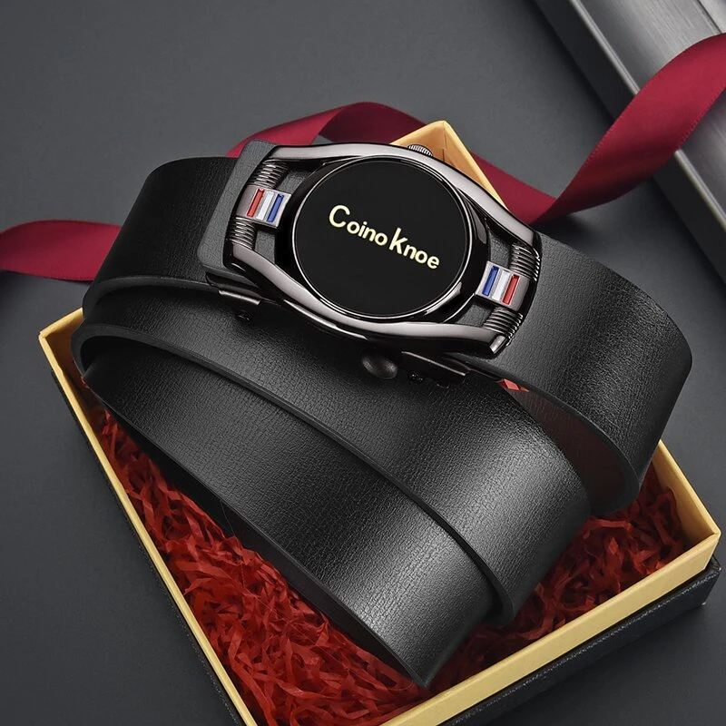 Coinoknoe男士皮带内穿无牙自动扣牛皮腰带休闲商务裤带抖音现货