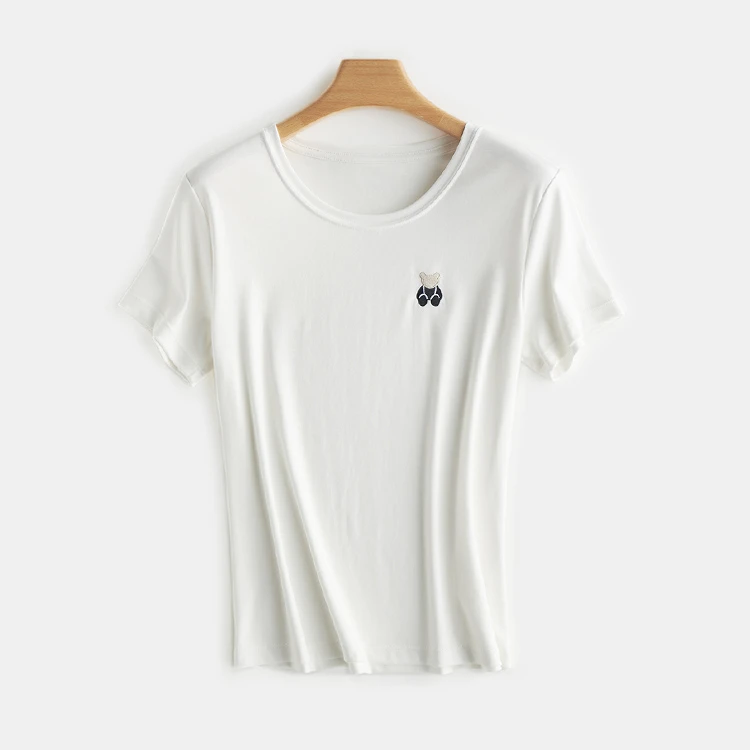 【棉莫】夏季女士刺绣短袖透气修身半袖舒适百搭T恤1835