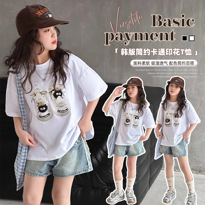 女童短袖T恤洋气夏装2025新款中大童时髦扎染上衣夏季儿童半袖衫t