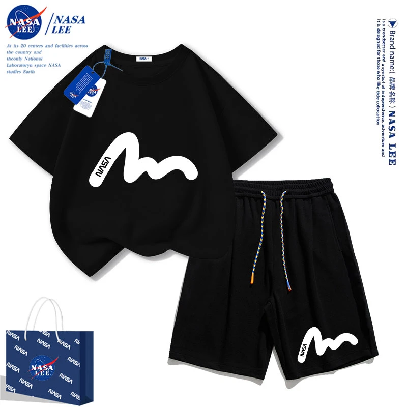 NASA男童套装夏季2025新款潮牌帅气时髦儿童短袖t恤运动女童夏装