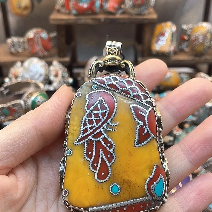 蜜蜡颈饰银S925镶嵌