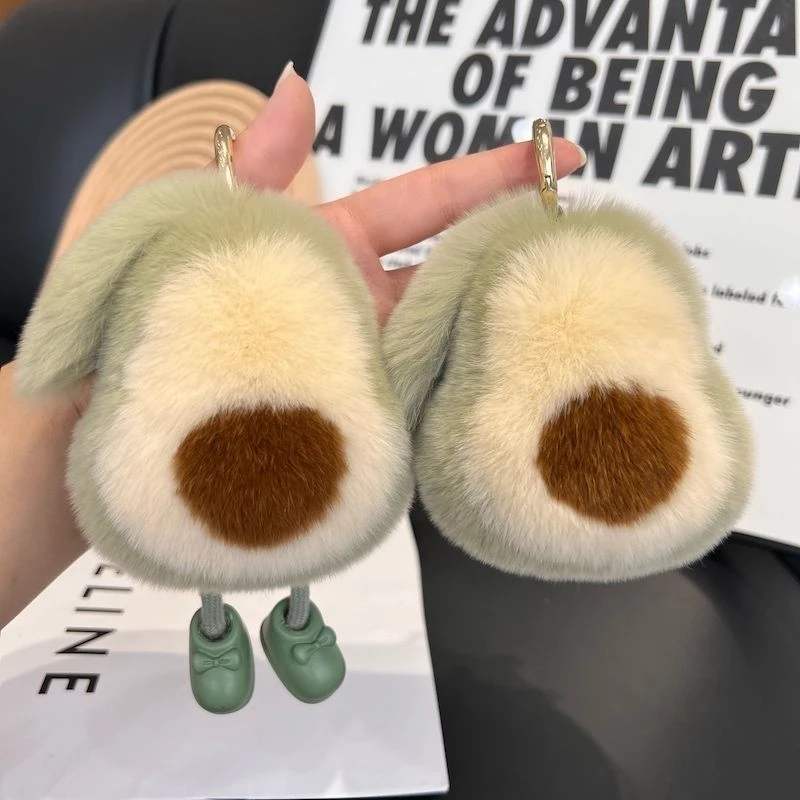 新款可爱仿獭兔毛牛油果钥匙扣挂件in网红毛绒公仔书包包挂饰礼物