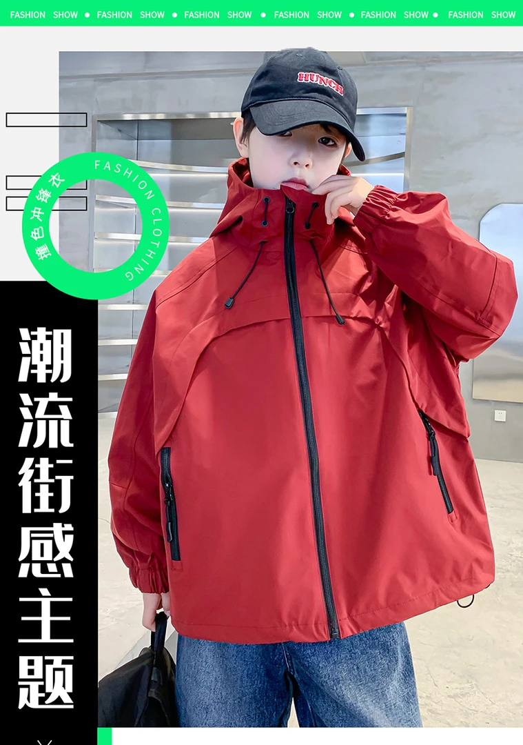 男童冬季外套2025新款大童秋冬款夹棉加厚男孩秋装连帽儿童冲锋衣