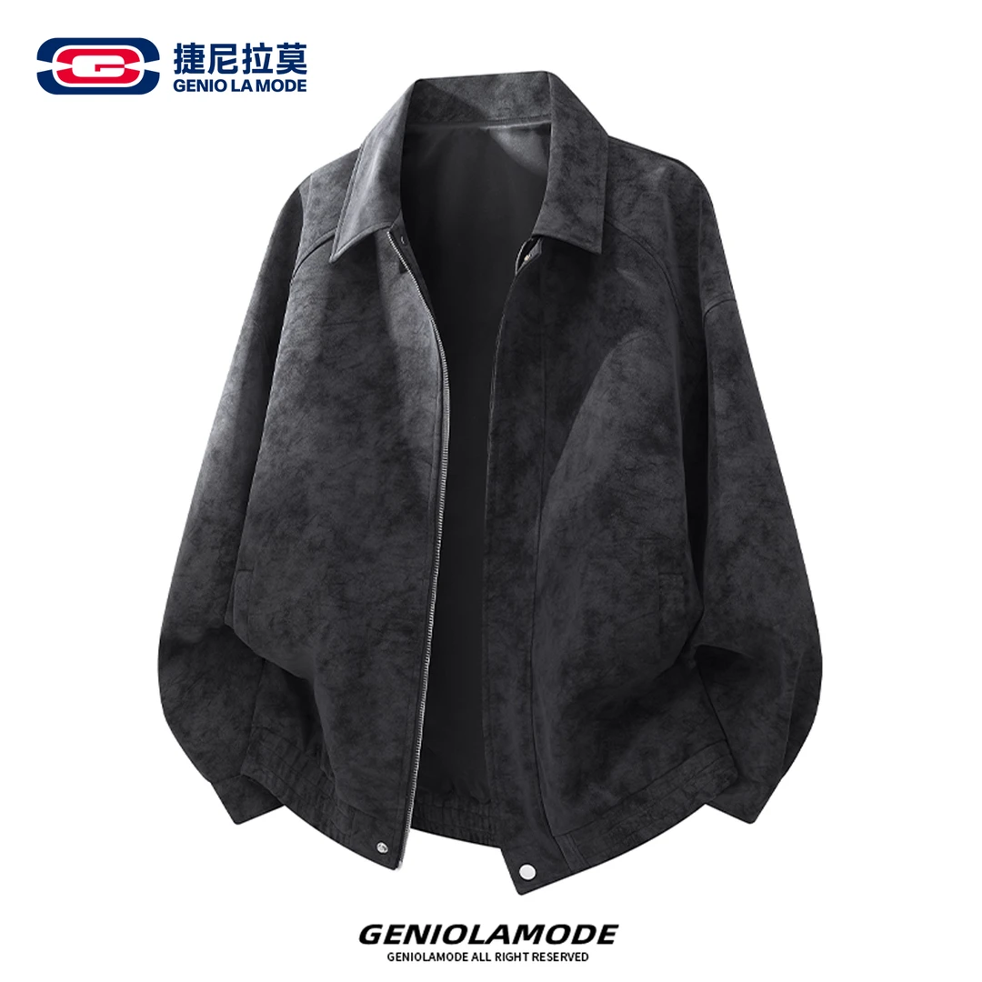 【敖瑞鹏代言】GENIOLAMODE美式夹克男秋冬款扎染立领机车皮衣外套
