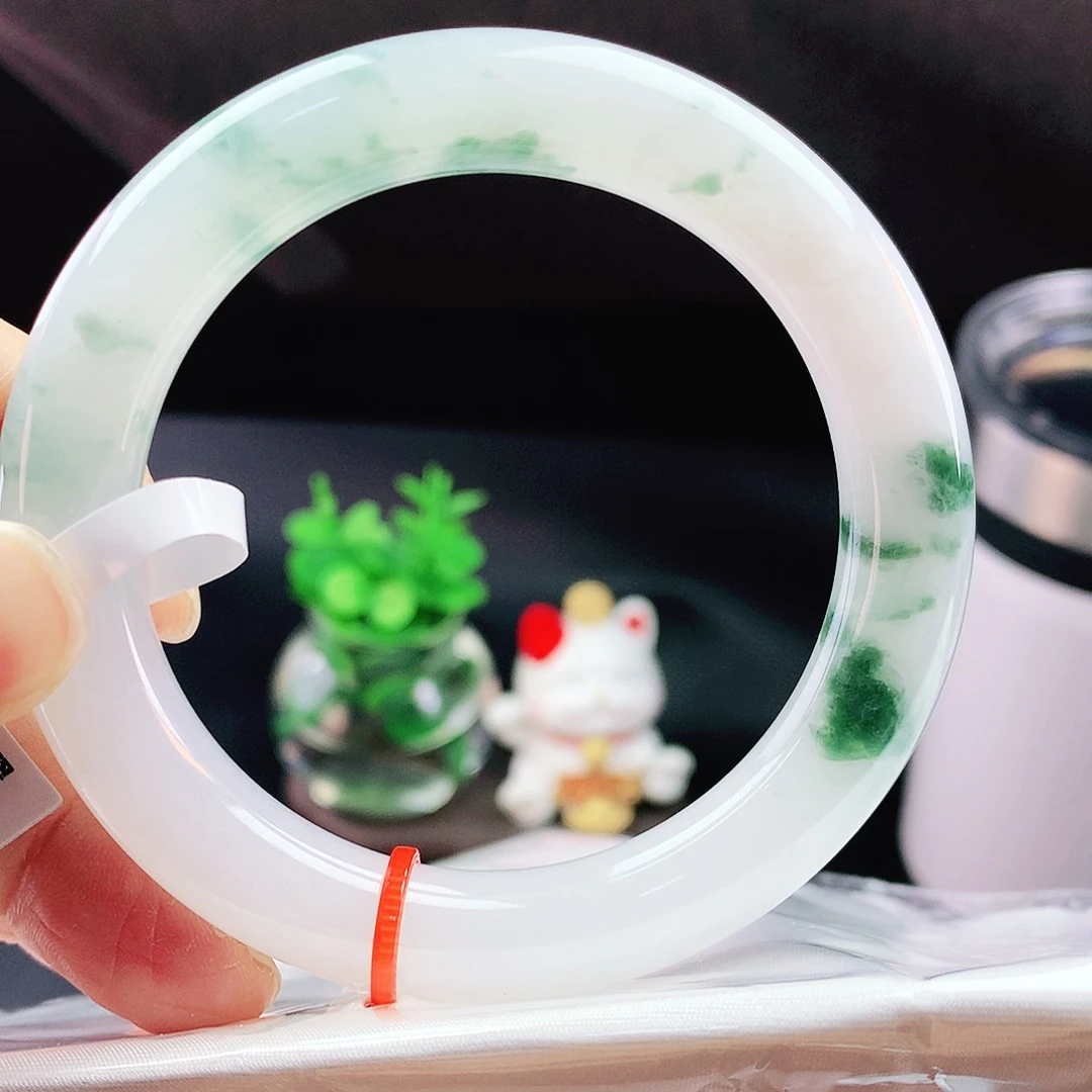 未镶嵌手镯（圆镯）翡翠55胖绿花翠