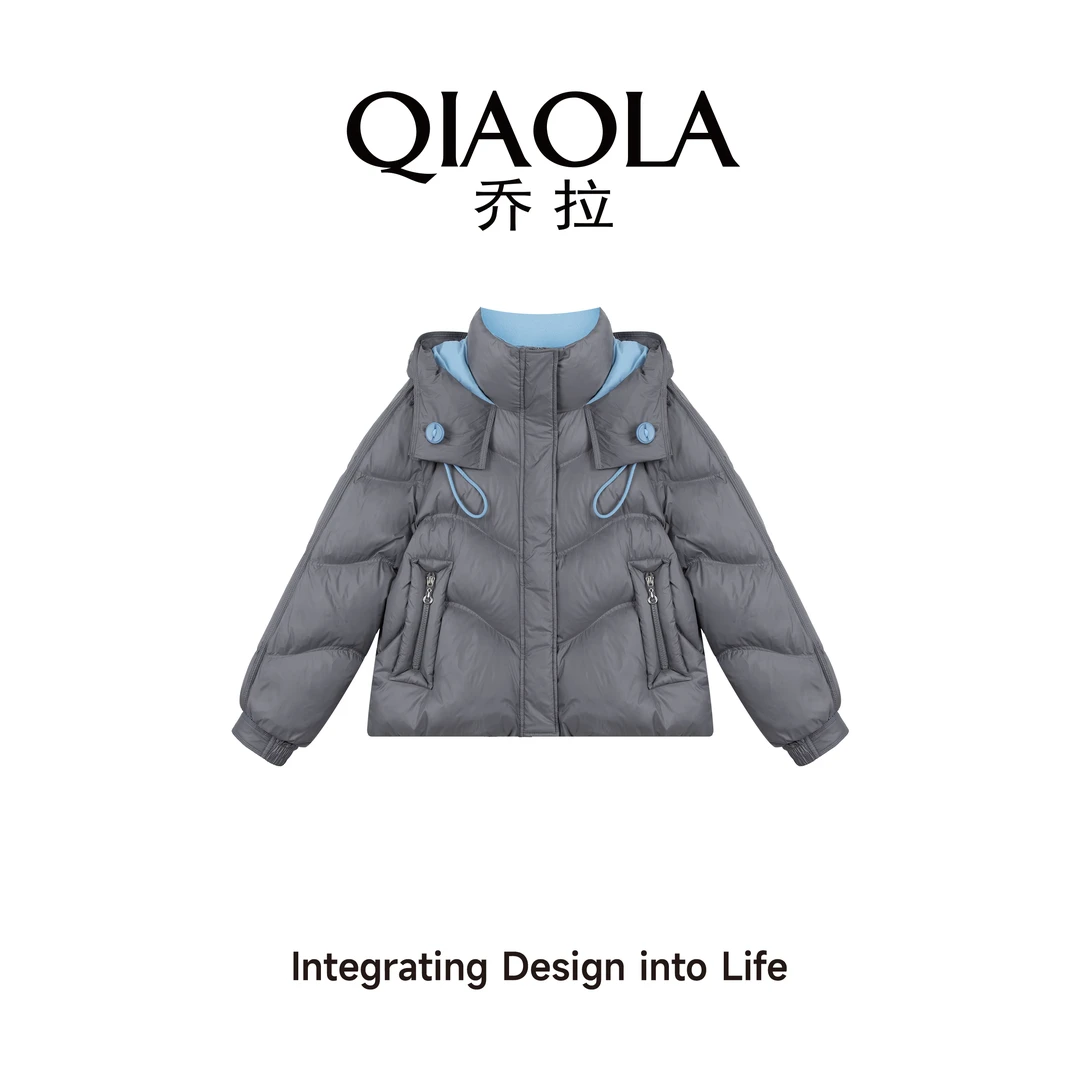 QIAOLA/乔拉【雪岛乐章】秋冬90白鸭绒立领连帽洋气保暖羽绒服预售