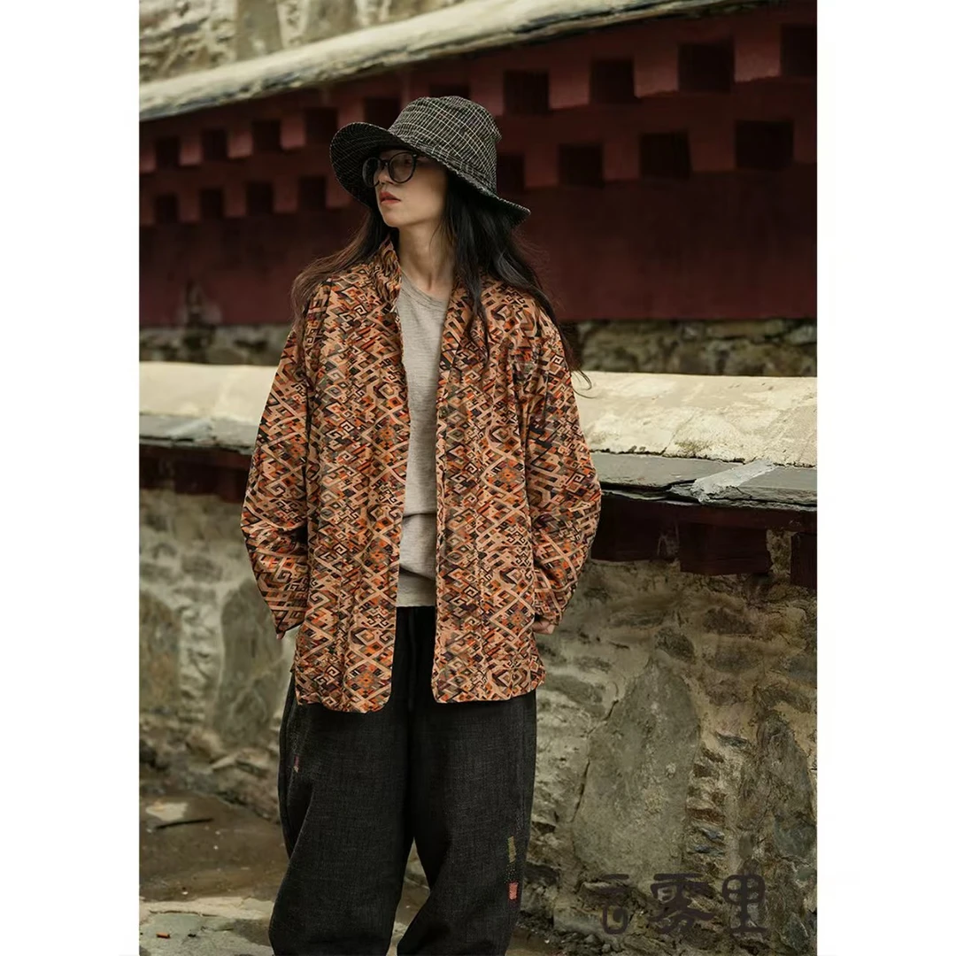 素朴布衣 云雾里5060复古文艺松弛感随性自由宽松印花纯棉长外套