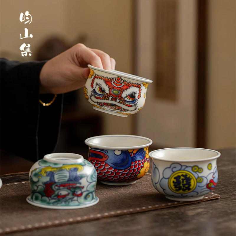 国潮醒狮文创喝茶杯子主人杯高档陶瓷中式个人小号伴手礼品茶具