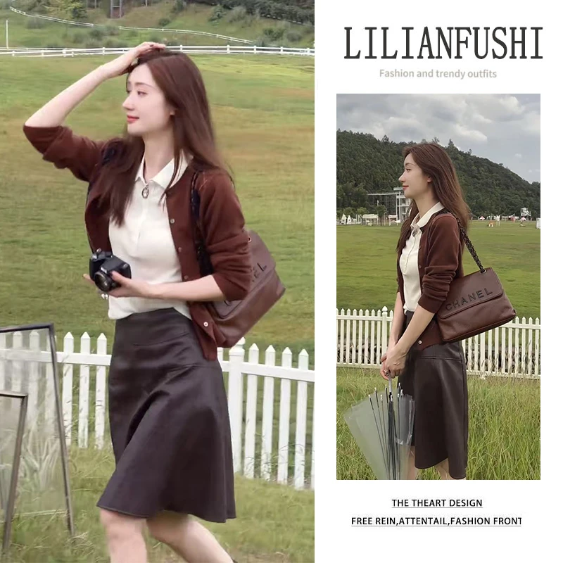 今年早秋流行漂亮套装2025新款别致衬衫休闲显瘦开衫短裙三件套装