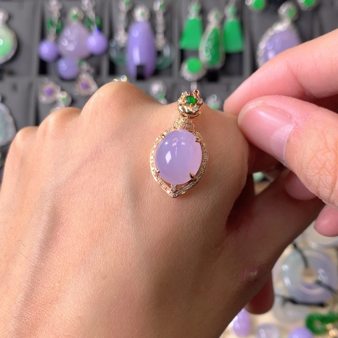翡翠18K金镶嵌吊坠(不含链)