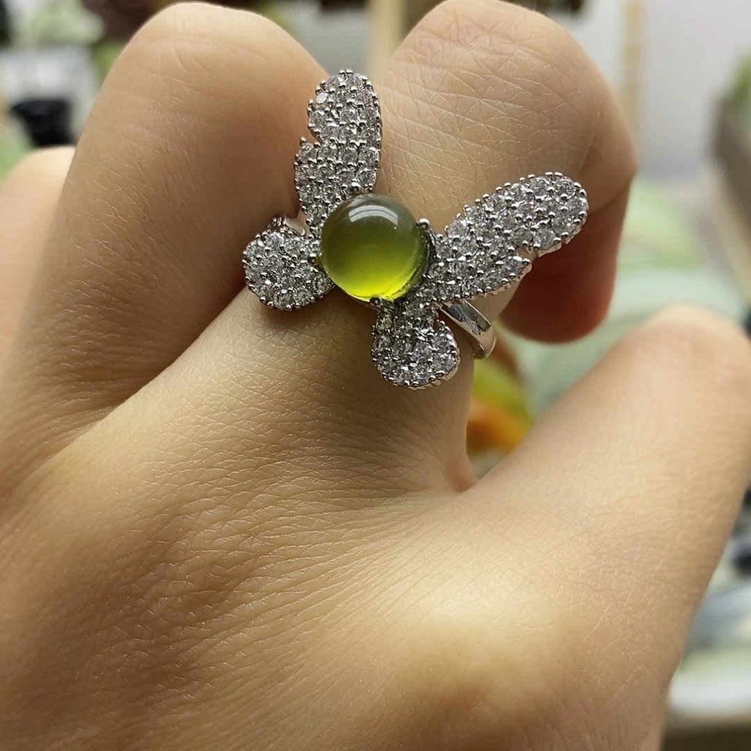 蛇纹石玉合金戒指