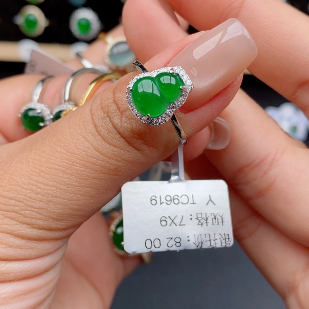 银S925镶嵌戒指翡翠铿**瑰