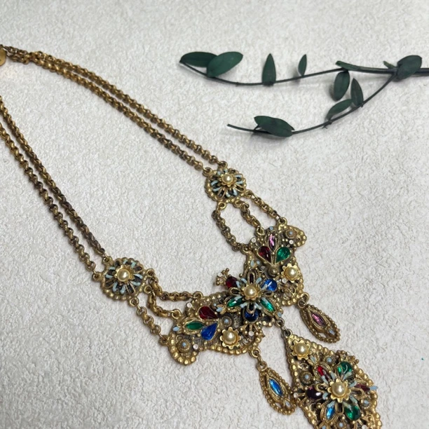 铜合金合成锆石项链 【六六中古】孤品复古项链th5535