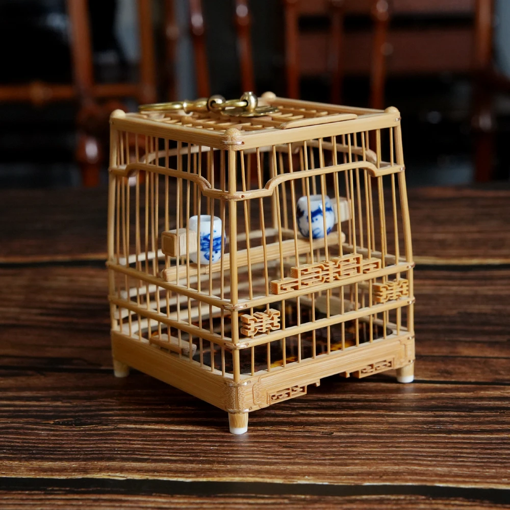 精品徽派名家李永攀纯手工制作方形老玉竹蝈蝈笼竹雕竹制蛐蛐笼子