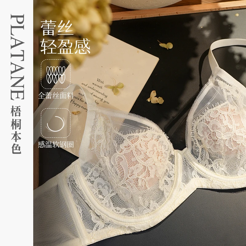 梧桐本色大显小胸内衣超薄水晶杯BC性感蕾丝聚拢美背文胸WN94203