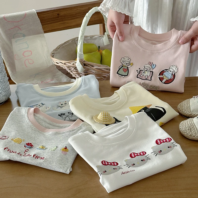 【橘子家】女童卡通短袖T恤下架薄款儿童猫咪上衣女宝休闲衫HS62255