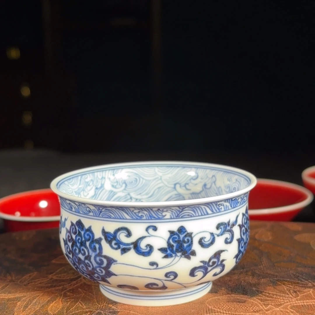 海水龙纹手工手绘柴窑烧制