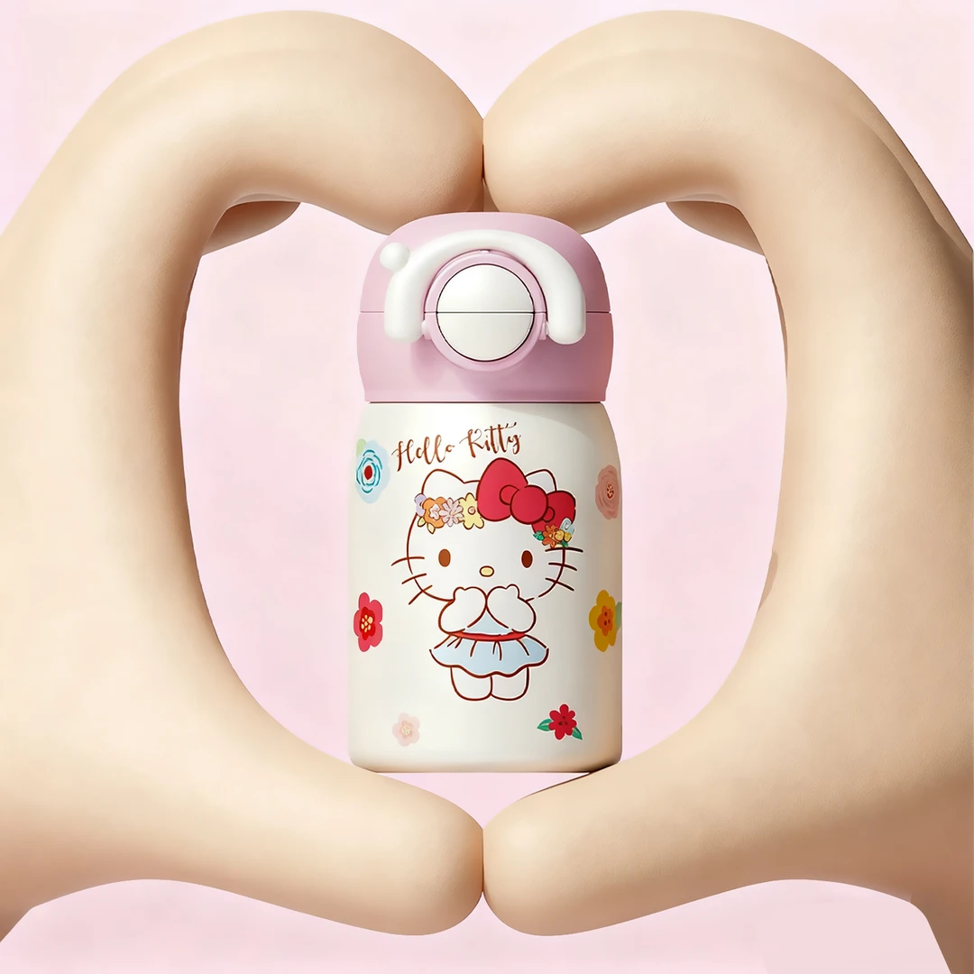 三丽鸥HellKitty水杯高颜值可爱儿童吸管双饮杯子学生上学保温杯
