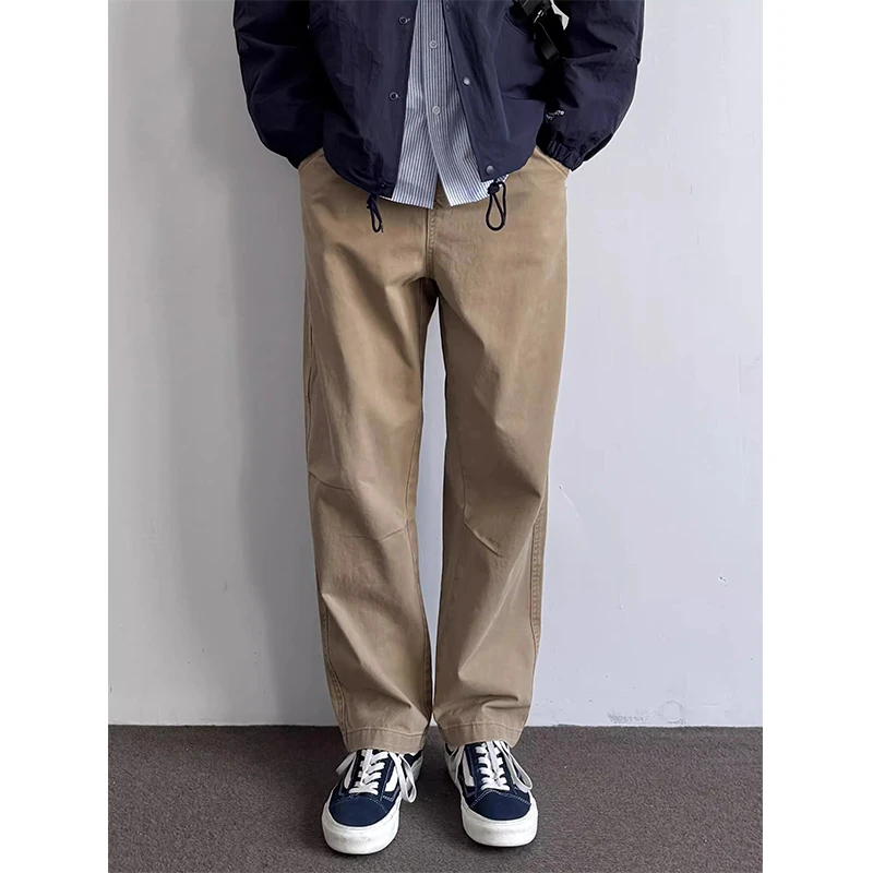 ONUN日系复古宽松直筒休闲裤百搭抽绳松紧腰工装伐木裤卡其裤新款