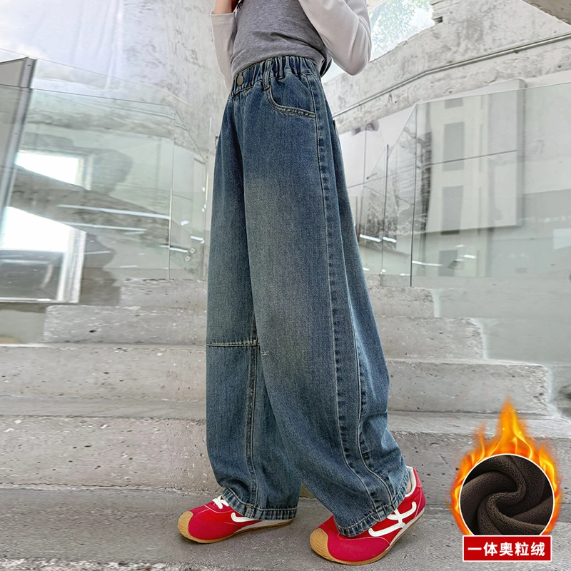 女童裤子2025新款中大童加绒牛仔裤6-12岁加厚柔软牛仔裤显瘦潮酷