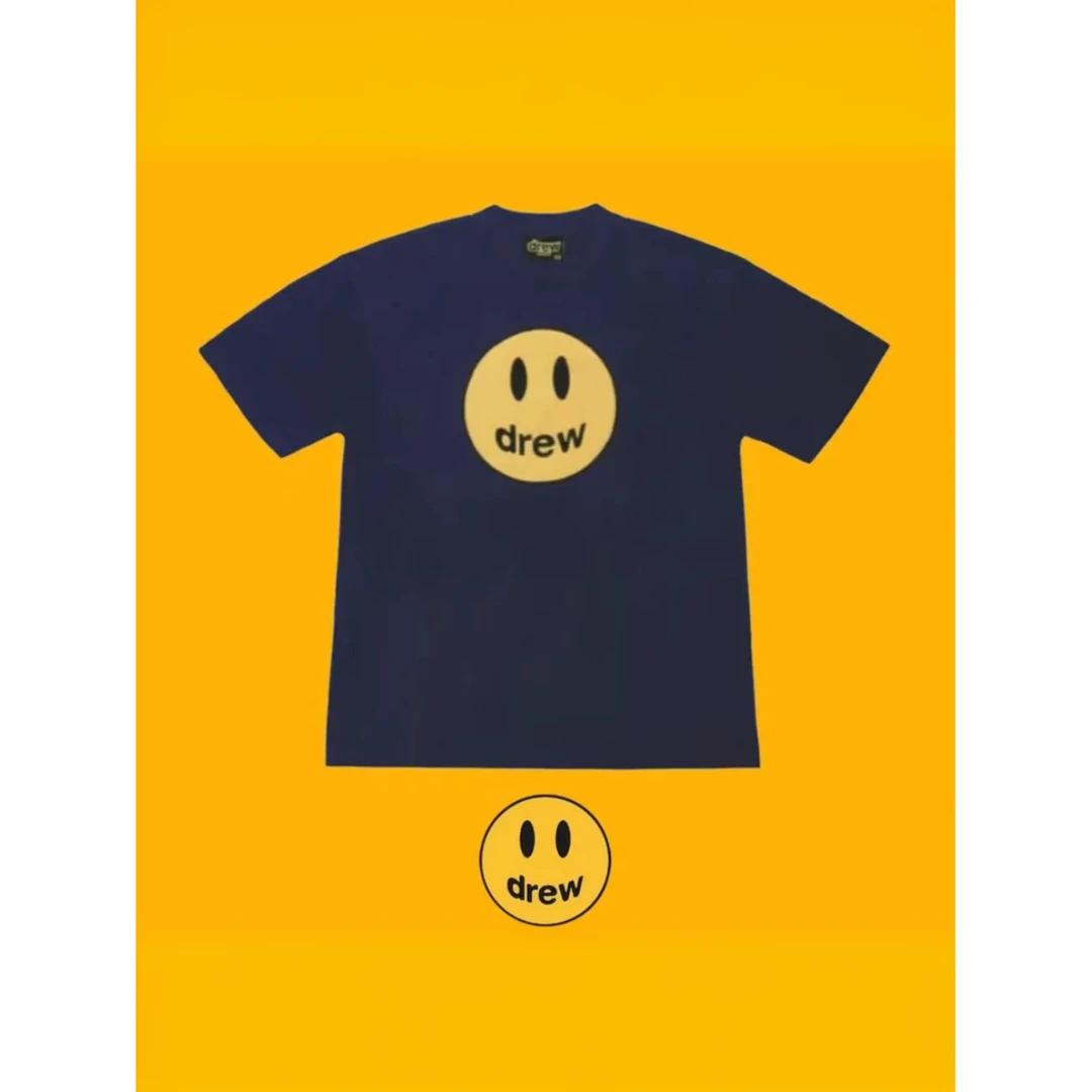 笑脸经典字母夏季男款黑色短袖高街男女情侣简约百搭款比伯同款美