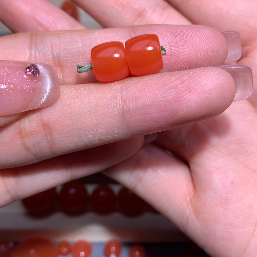 南红玛瑙直切对珠沙袋未镶嵌团**圆9×8